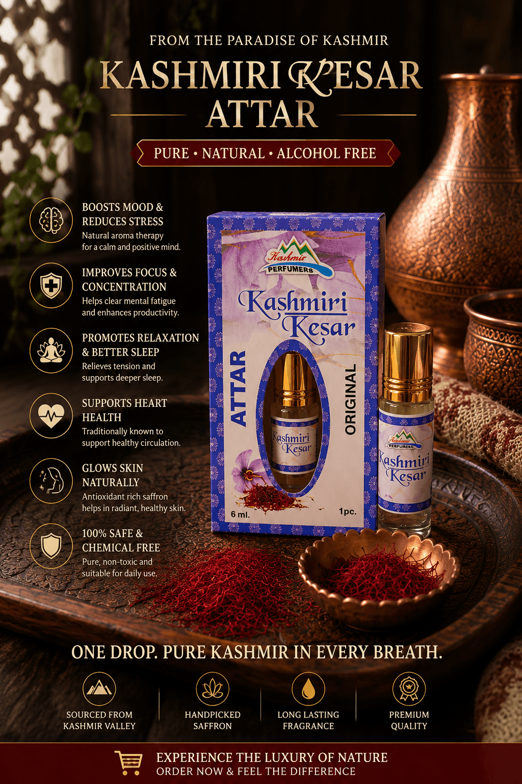 Kashmiri Kesar Attar — Alcohol-Free Saffron Perfume Oil, 6ml — image 4