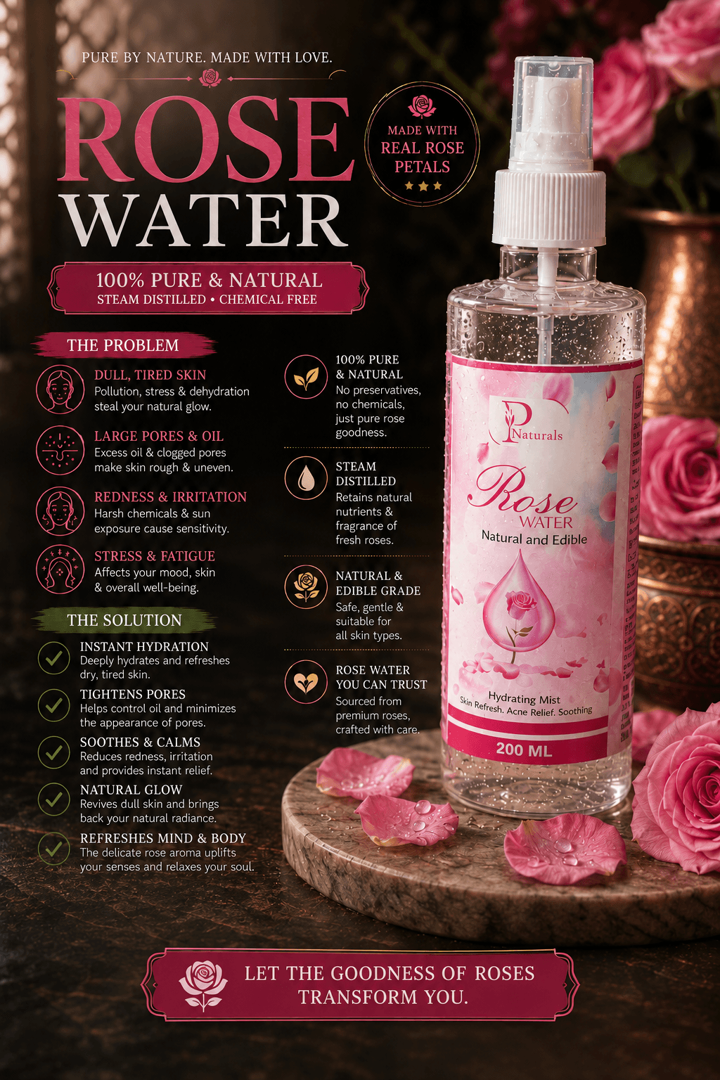 Kashmiri Rose Water — Natural & Edible, 200ml — image 4
