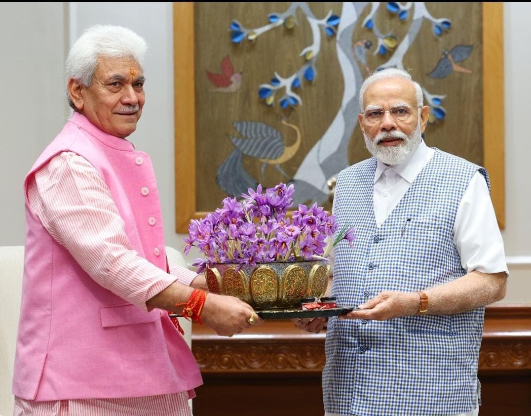 Bouquet of Pampore saffron flowers grown by our family, presented to Prime Minister Narendra Modi by the Lieutenant Governor of Jammu & Kashmir