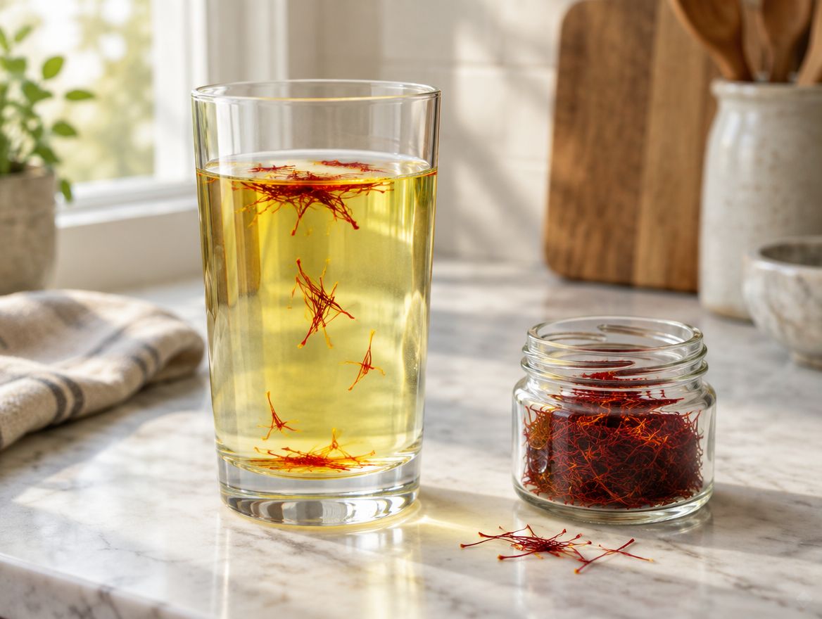 Illustration: a glass of water turning golden from a few saffron threads